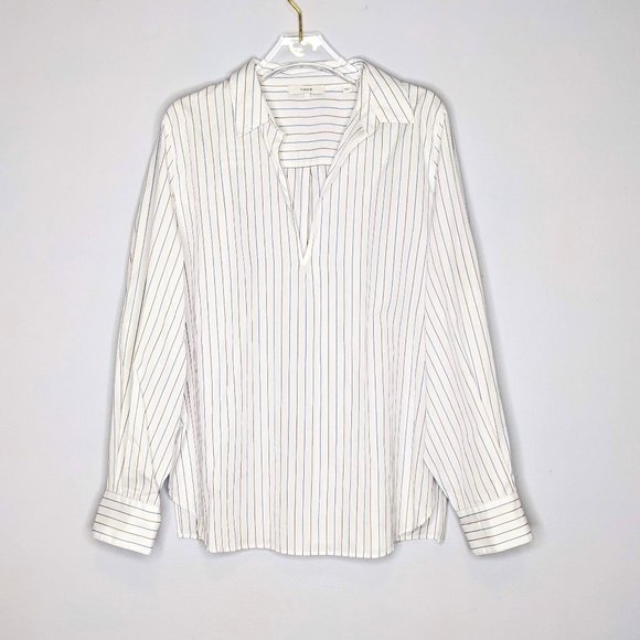 Vince Tops - Vince White Bar Stripe Swing Front Pullover Shirt Long Sleeve Size L